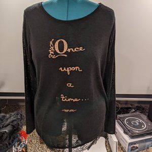 Black Once Upon a Time sweater with lace edging and keyhole back with bow